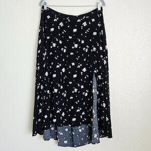 ON 34th - black floral midi/high-low skirt with left thigh slit, size 14